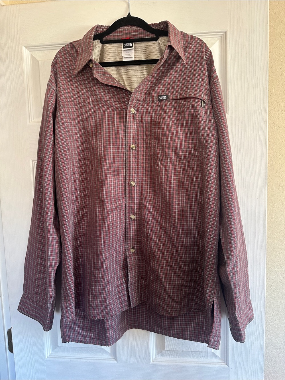 The North Face Men's Red Plaid Long-Sleeve Button-Up Shirt